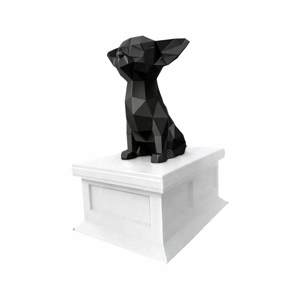 white vault black Chihuahua pet urn