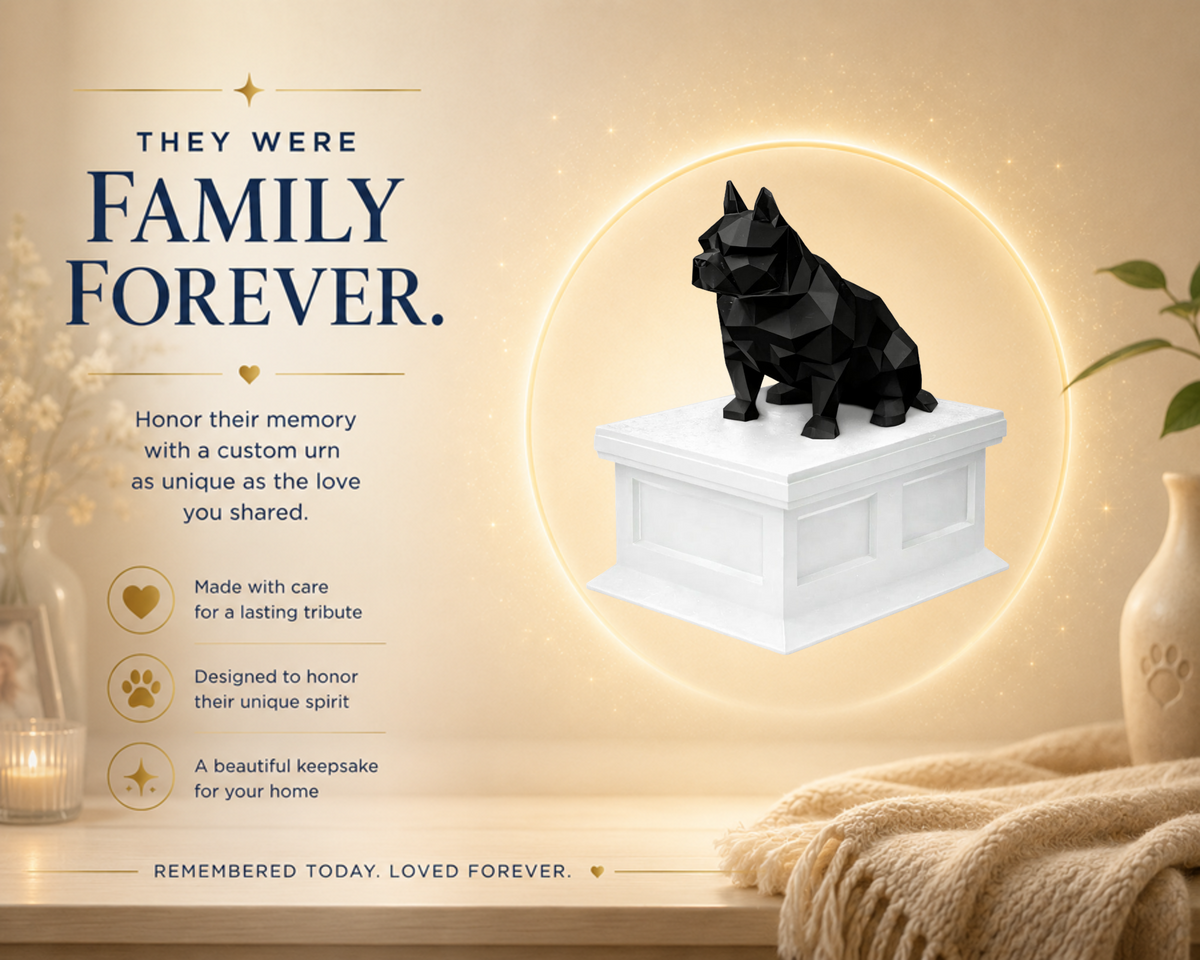 white Vault black American Bulldog custom Pet Urn