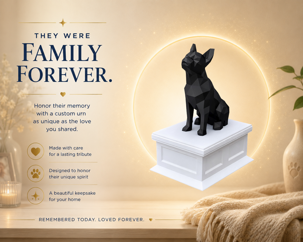 white vault black Boston Terrier custom Pet Urn