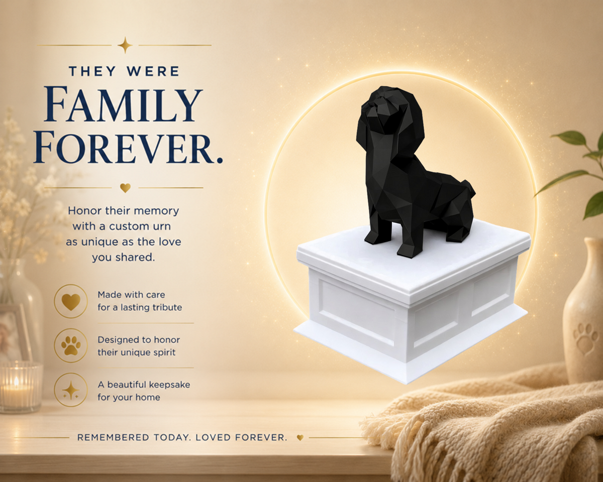 white vault black Shih Tzu custom pet urn