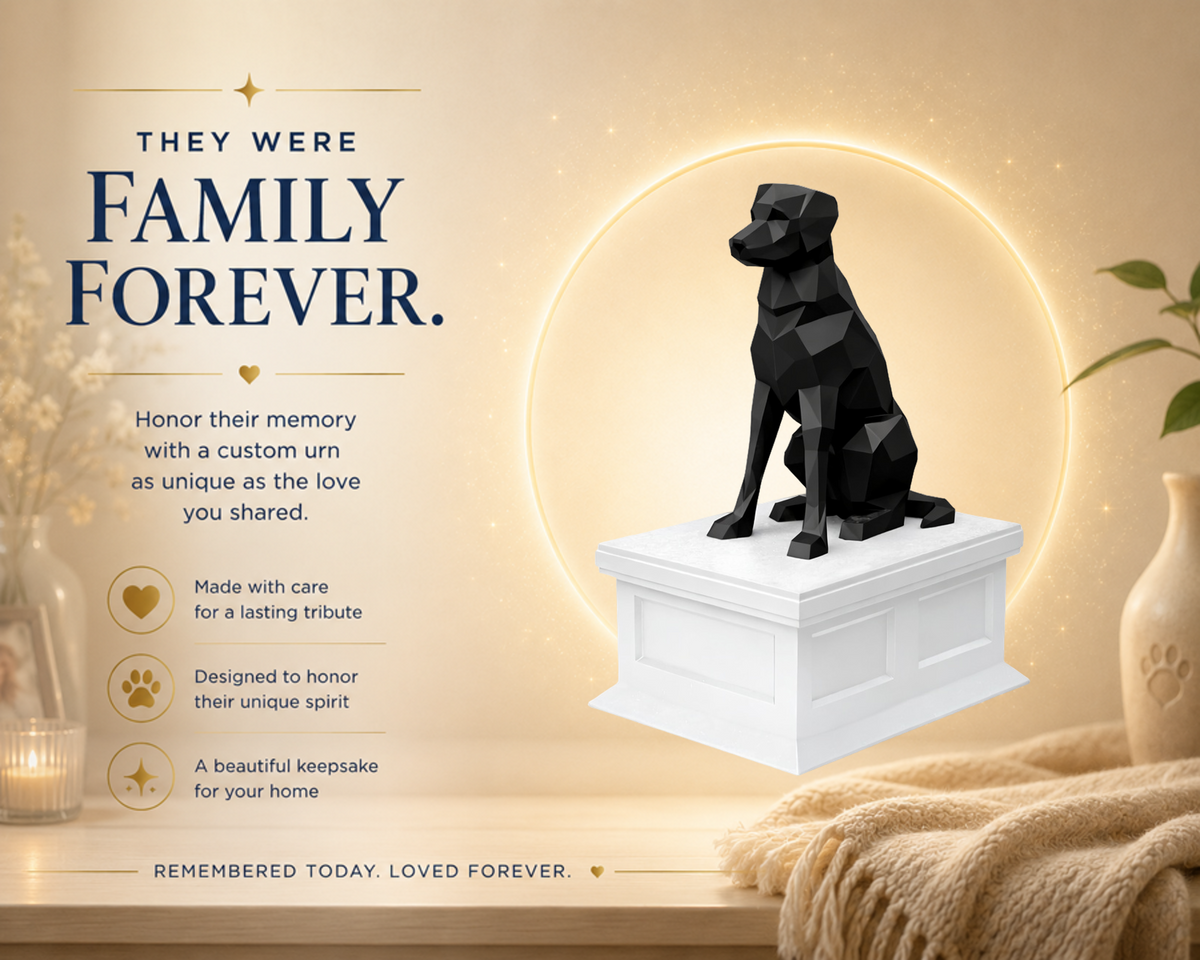 white vault black labrador custom pet urn