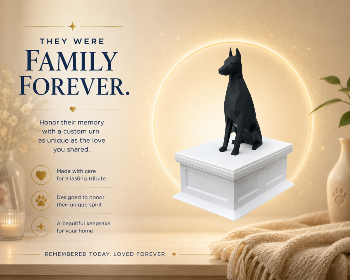White vault black doberman custom pet urn