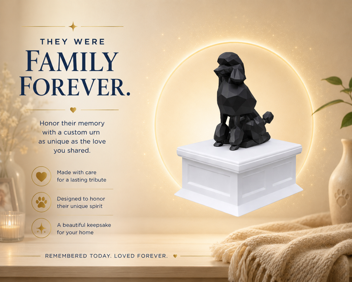 white vault black poodle custom pet urn