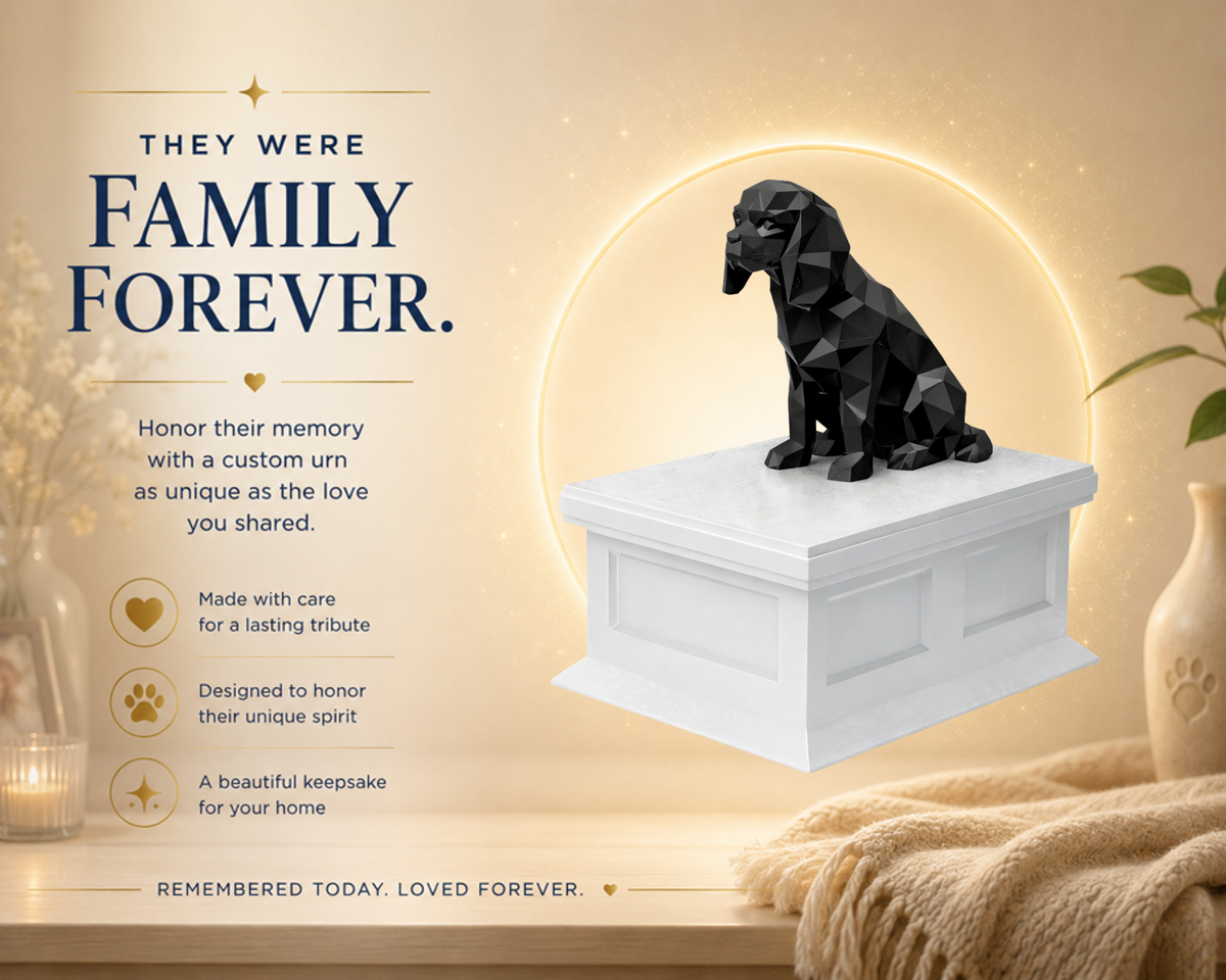 white vault black cavalier king charles spaniel custom pet urn