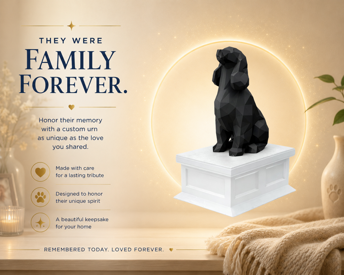 White Vault black Cocker Spaniel Custom Pet Urn