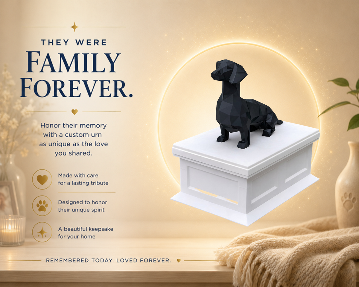 white vault black dachshund custom Pet Urn
