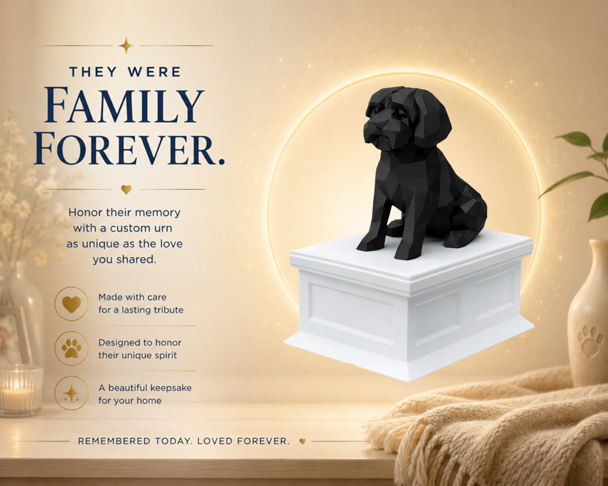 white vault black maltese custom pet urn