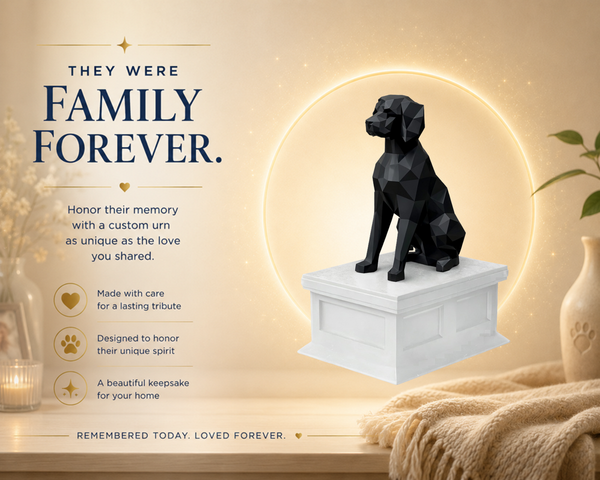 white vault black brittany spaniel custom pet urn