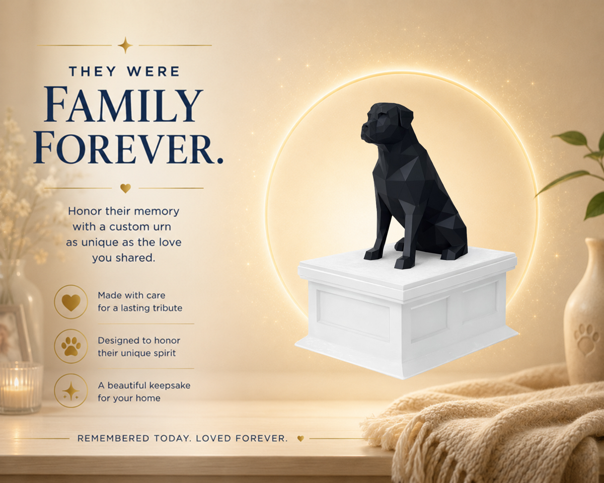 white vault black Rottweiler custom pet urn