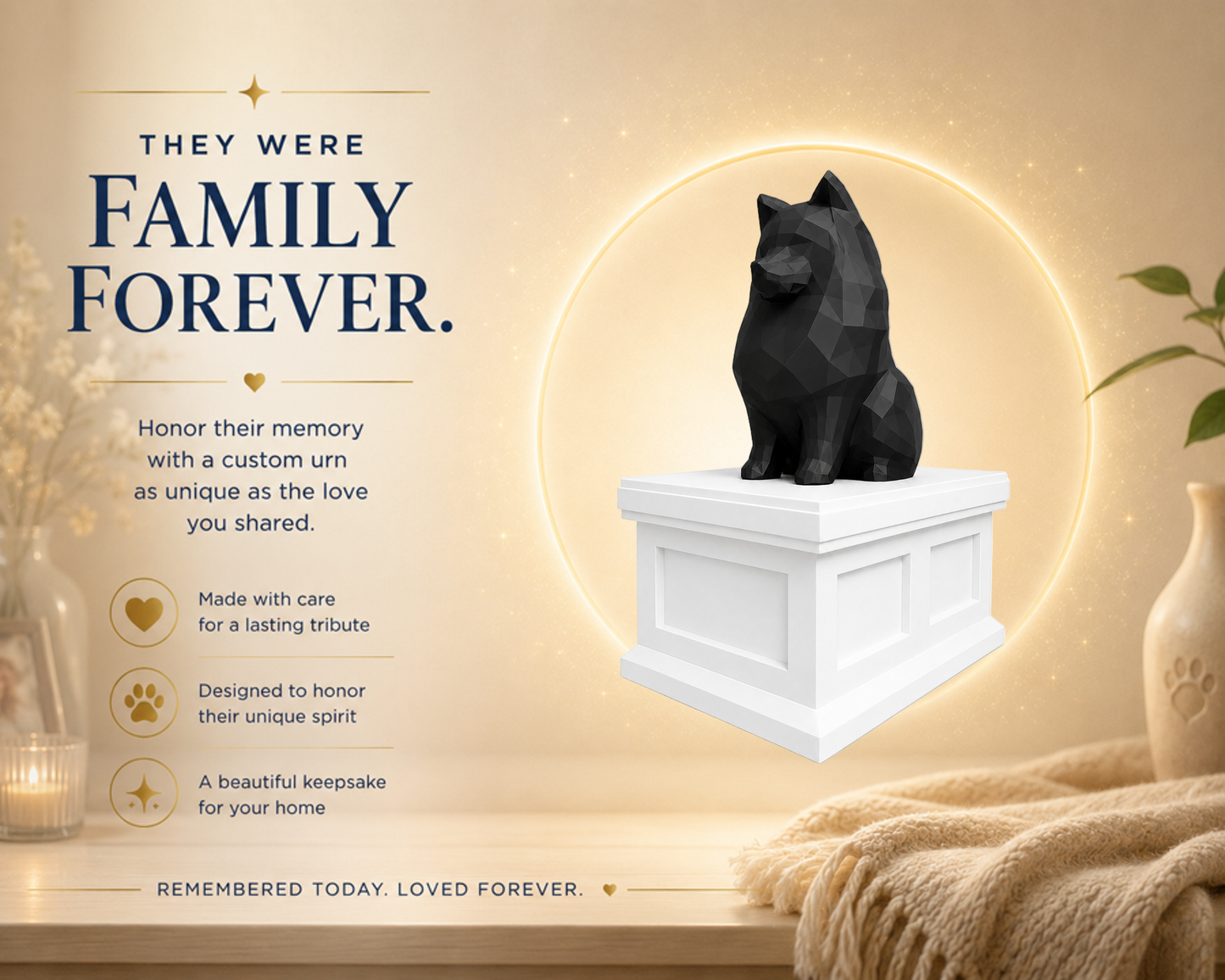 white vault black pomeranian custom pet memorial urn