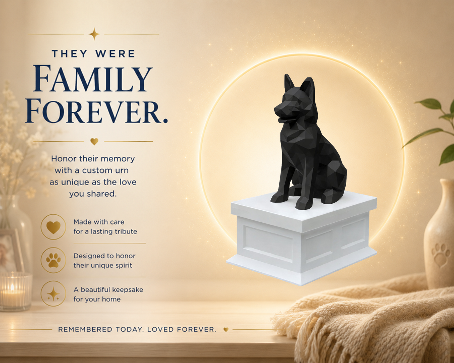 white vault black german shepherd custom pet urn