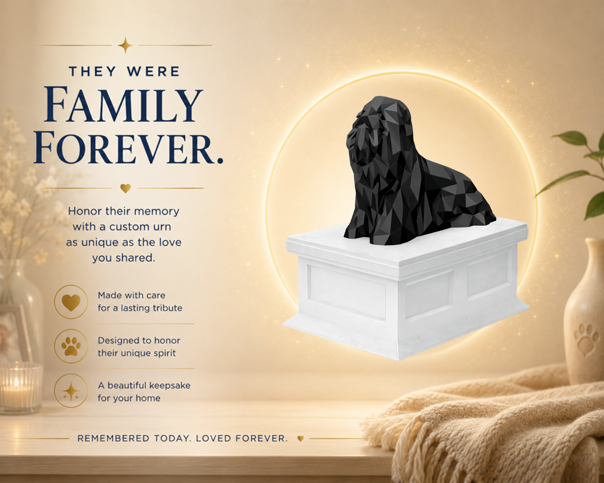 white vault black Lhasa Apso custom Pet Urn