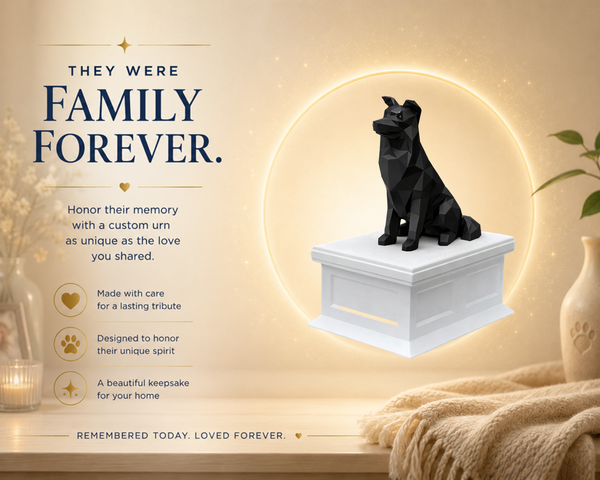 white vault black border collie custom pet urn