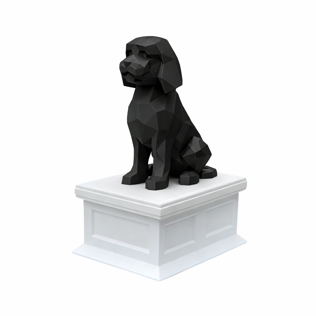 white vault black Golden doodle pet urn