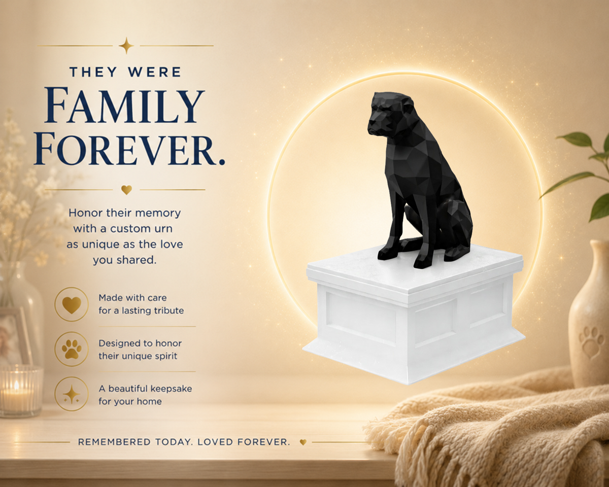 white vault black boxer custom pet urn