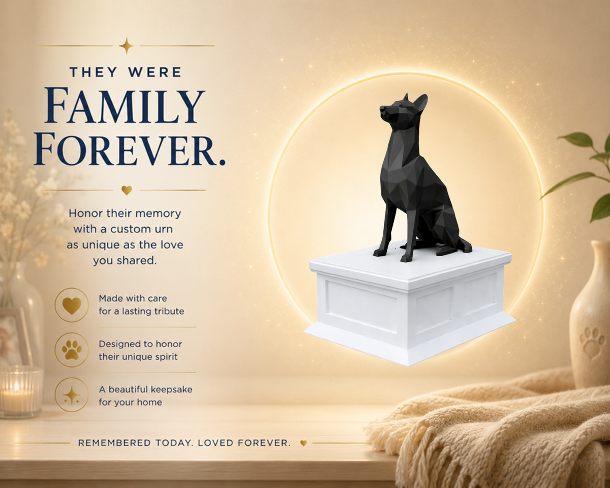 white Vault Black Belgian Malinois custom Pet Urn