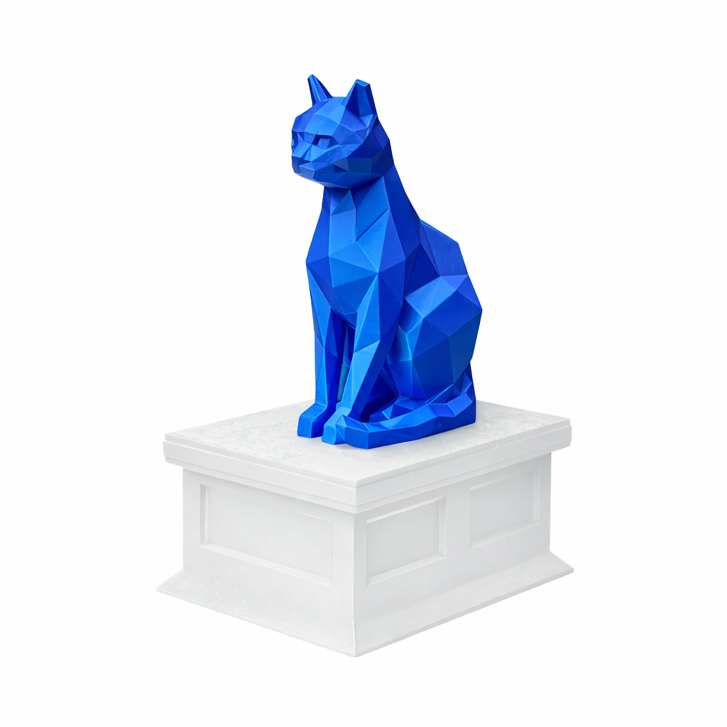 white vault blue cat pet urn