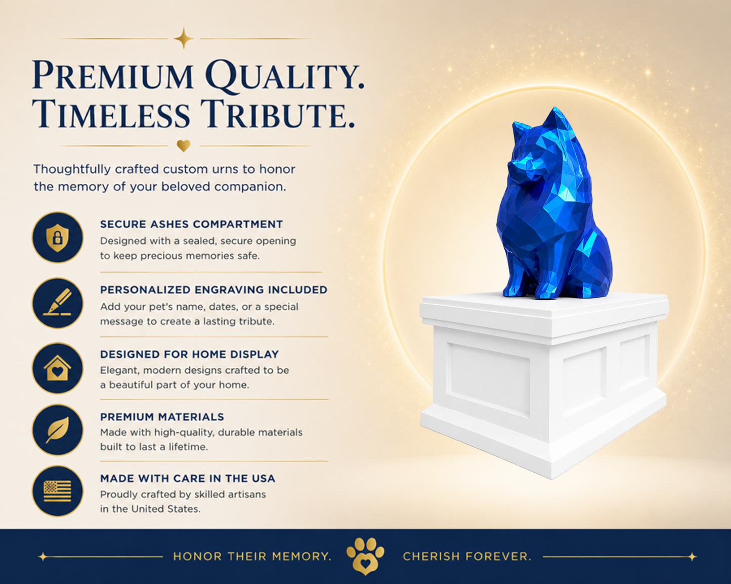 white vault blue pomeranian custom pet memorial urn