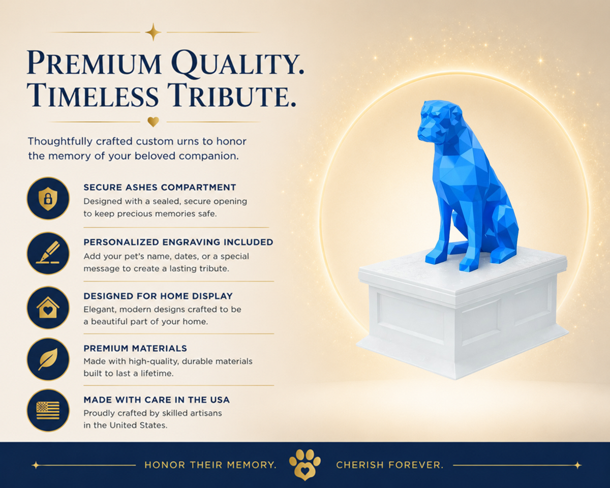 white vault blue boxer custom pet urn