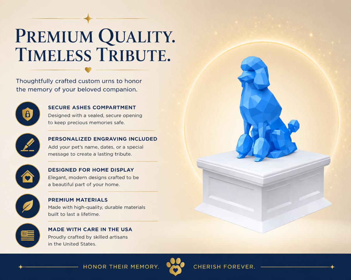 white vault blue poodle custom pet urn