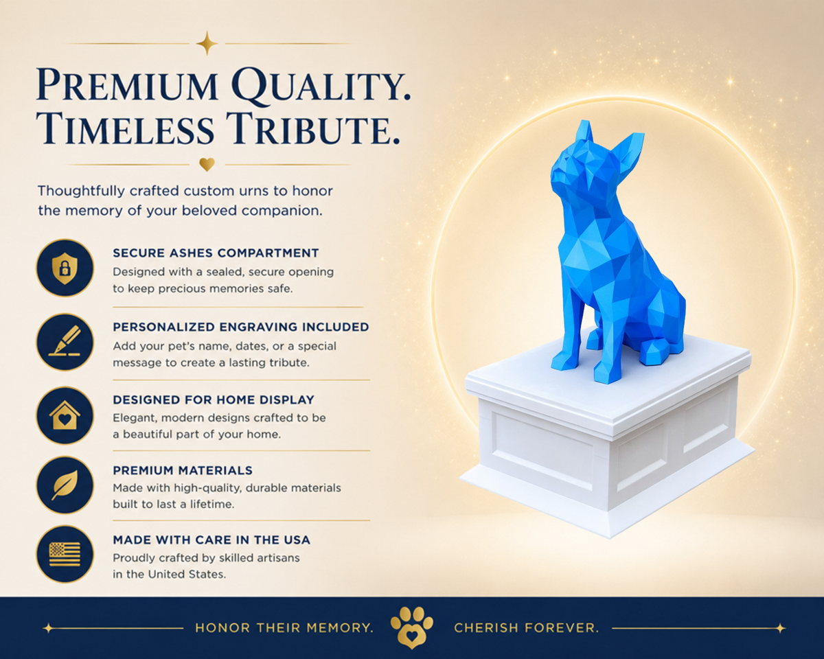 White vault Blue Boston Terrier custom Pet Urn