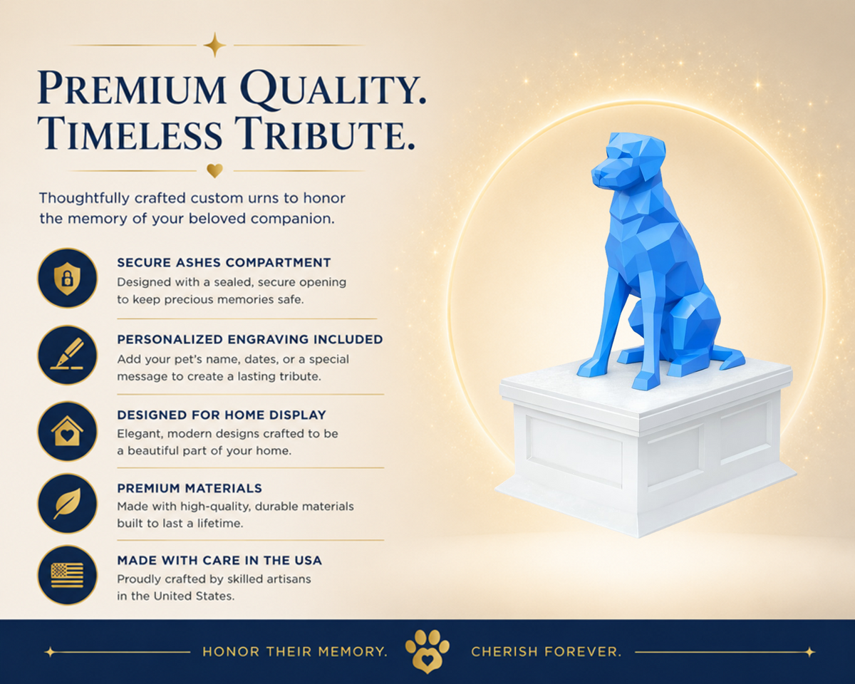 white vault blue labrador custom pet urn