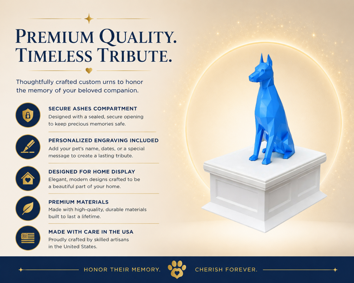white vault blue doberman custom pet urn