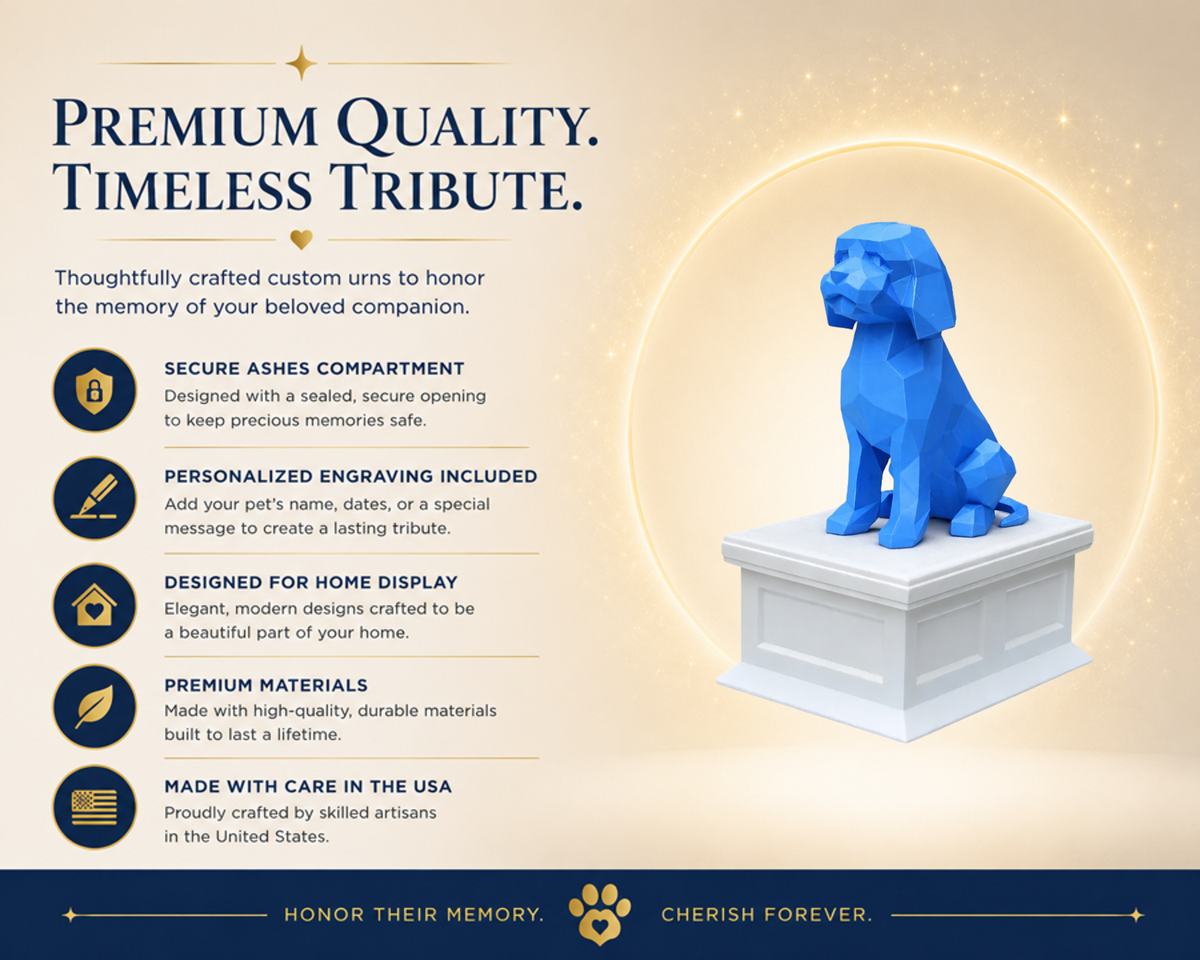 white vault blue Golden doodle custom pet urn