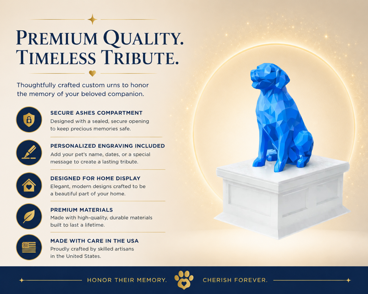 white vault blue golden retriever custom pet urn