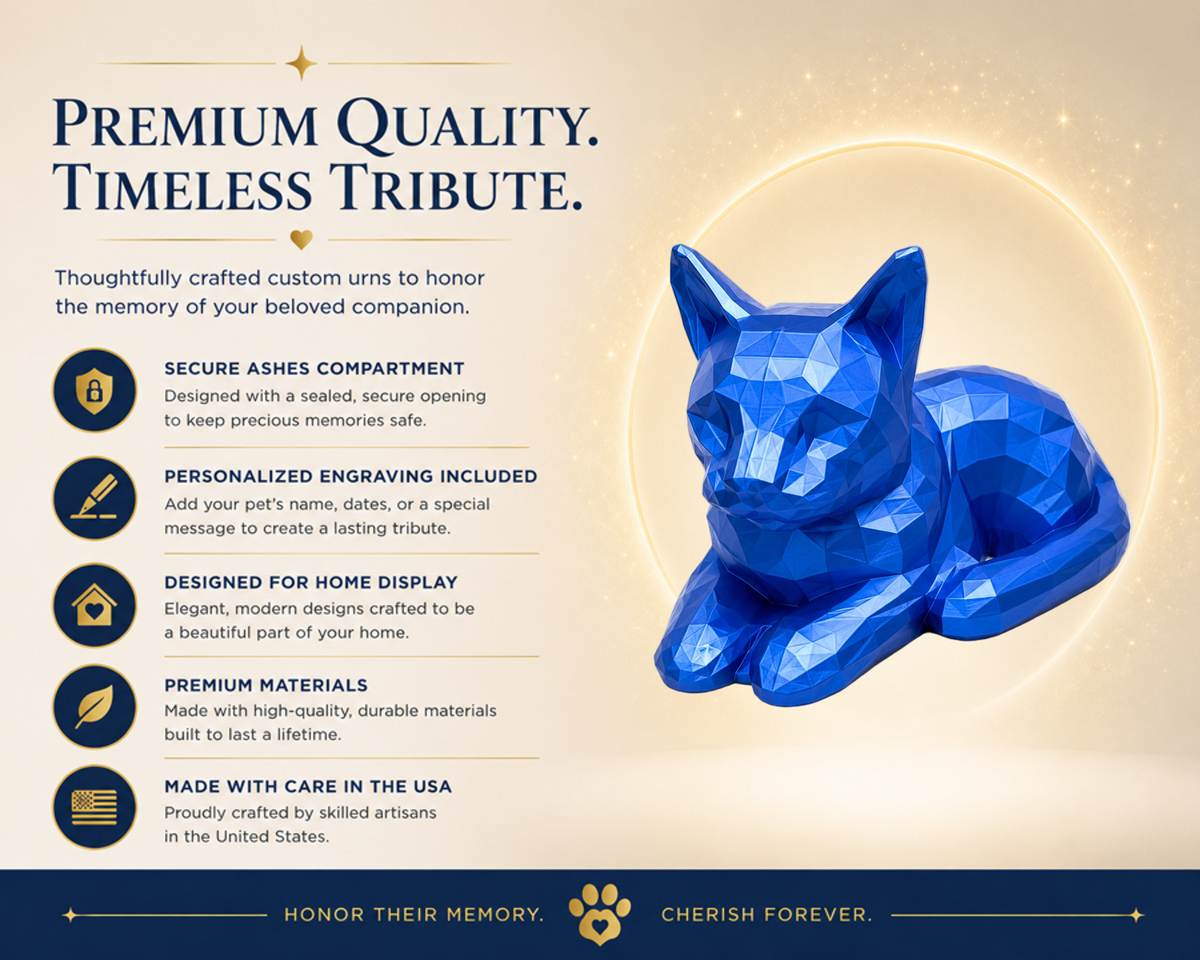 blue Cat laying Pet Capsule custom Urn
