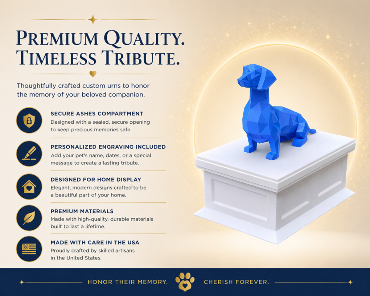white vault blue dachshund custom Pet Urn