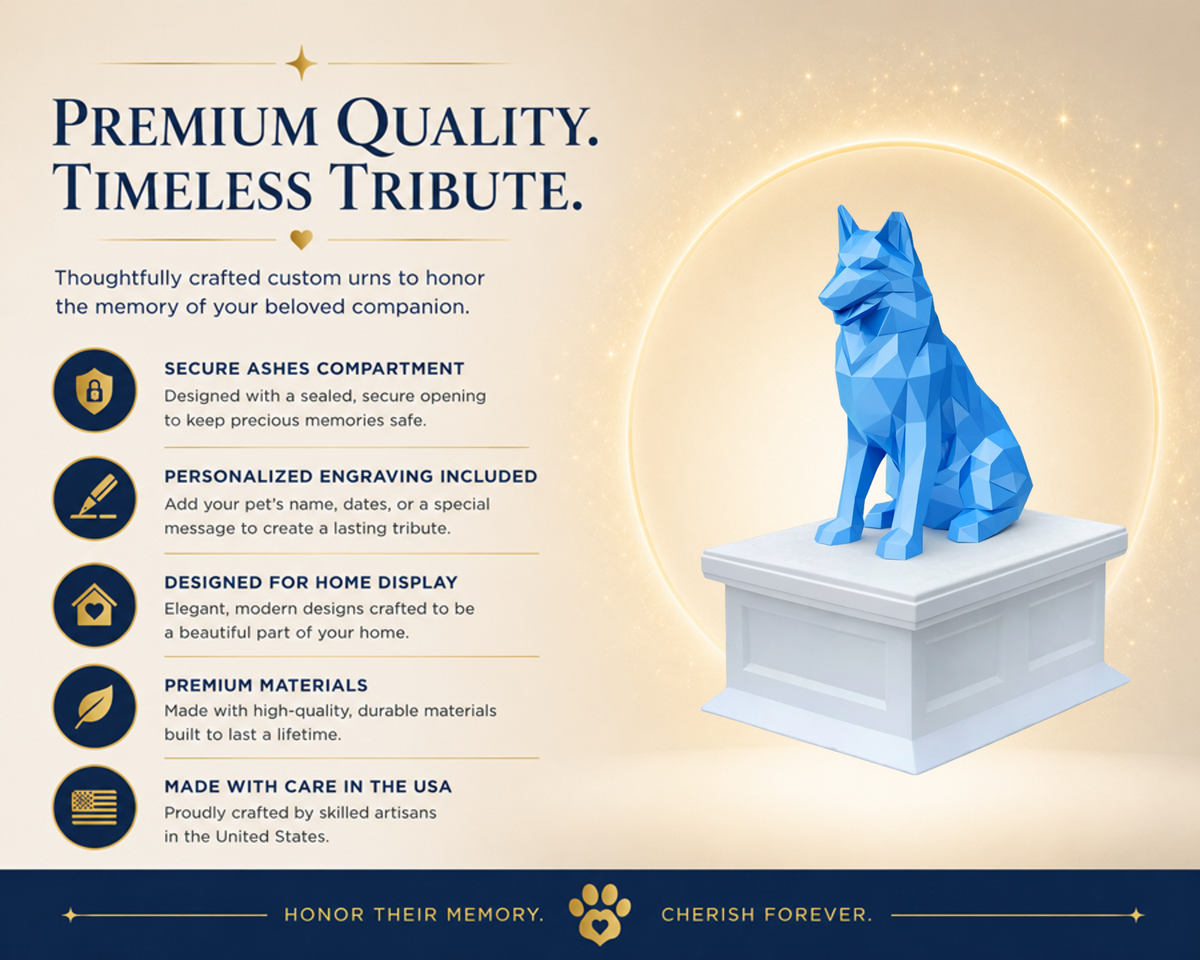 white vault blue Shetland Shepherd custom pet urn