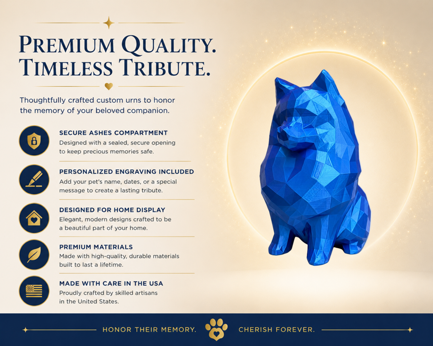 blue Pomeranian custom pet memorial urn