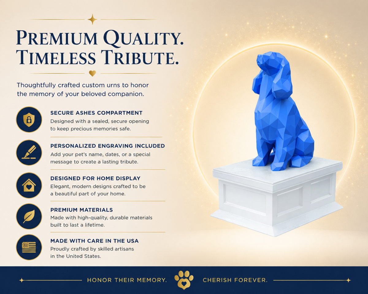White Vault blue Cocker Spaniel Custom Pet Urn
