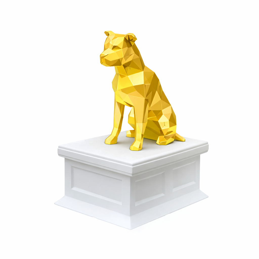 white vault gold pitbull pet urn