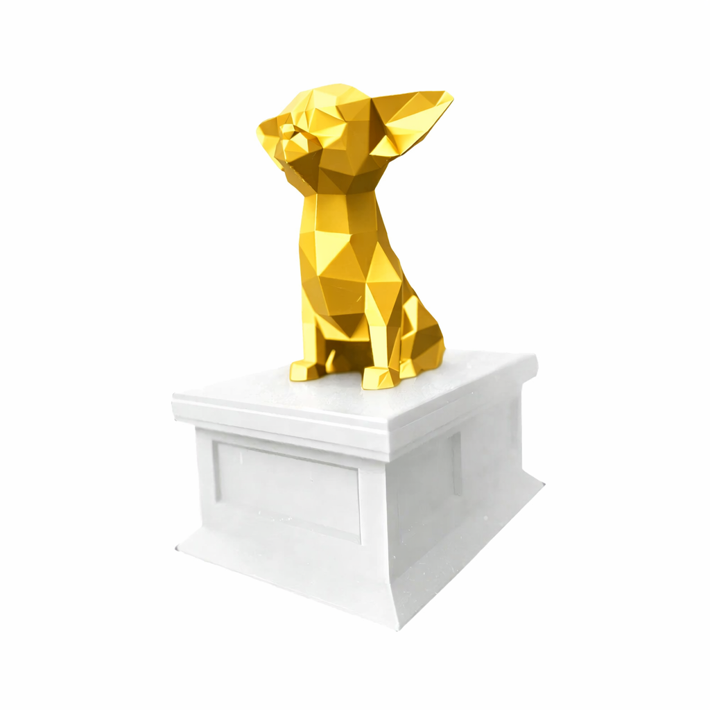white vault gold Chihuahua pet urn