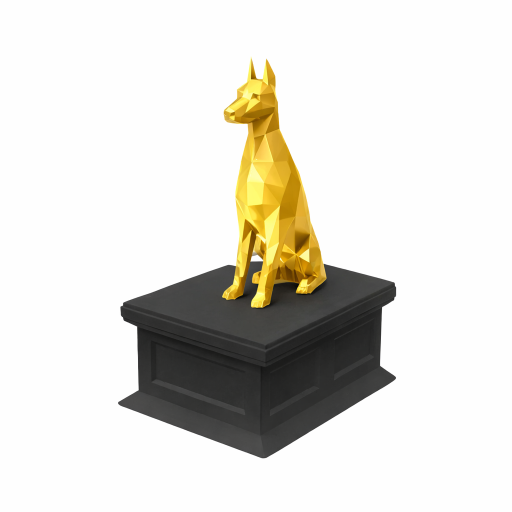 black vault gold doberman pet urn