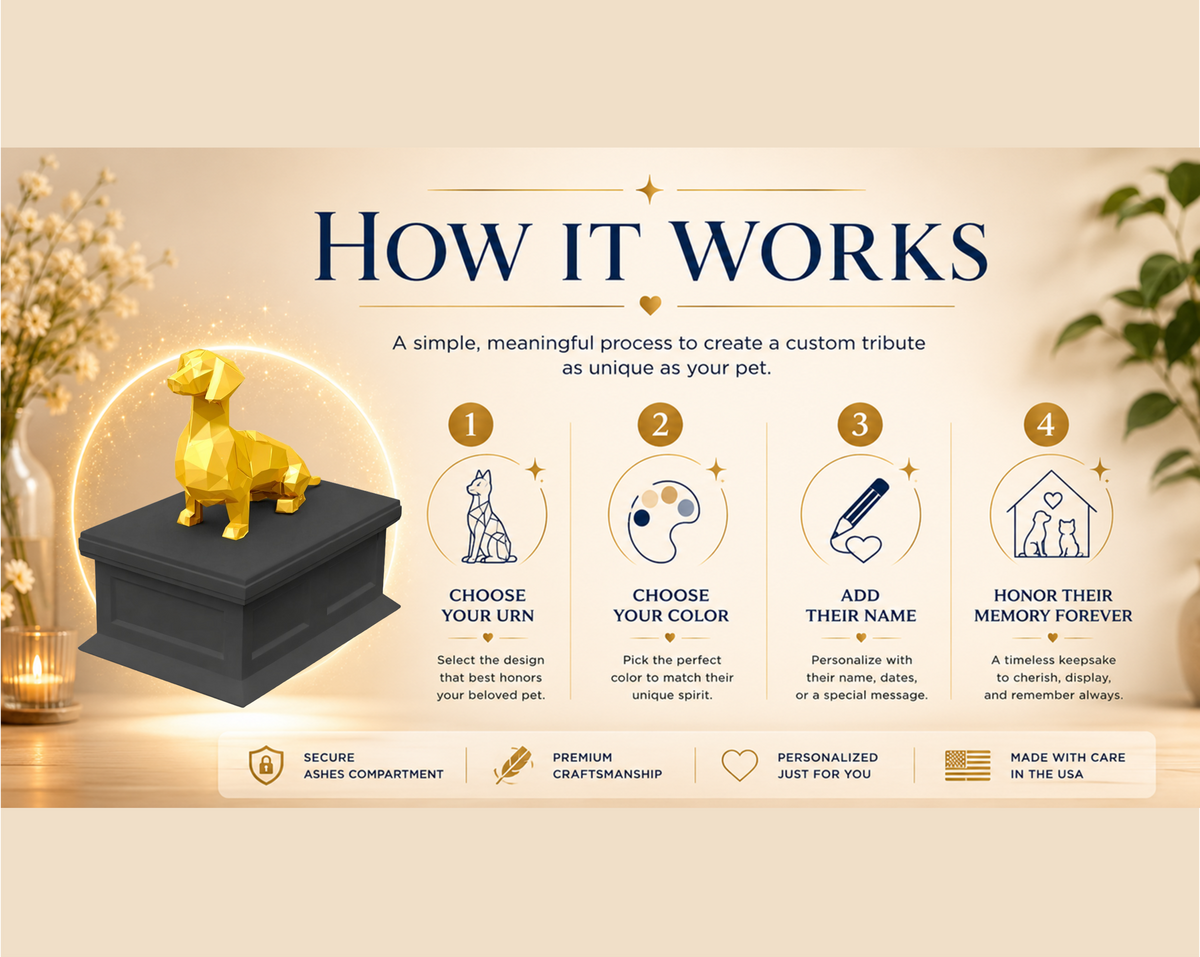 black vault gold dachshund custom Pet Urn