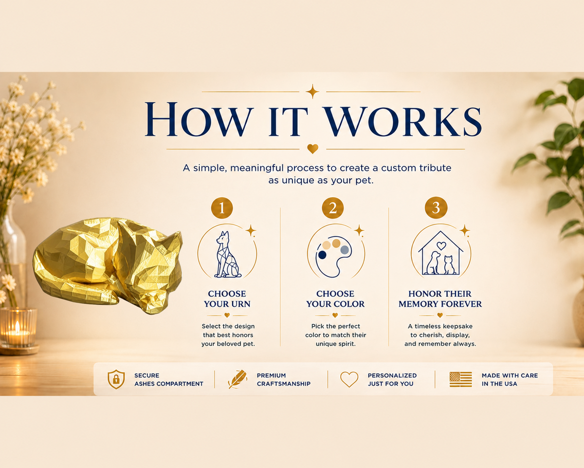 gold Cat resting Pet Capsule custom Urn
