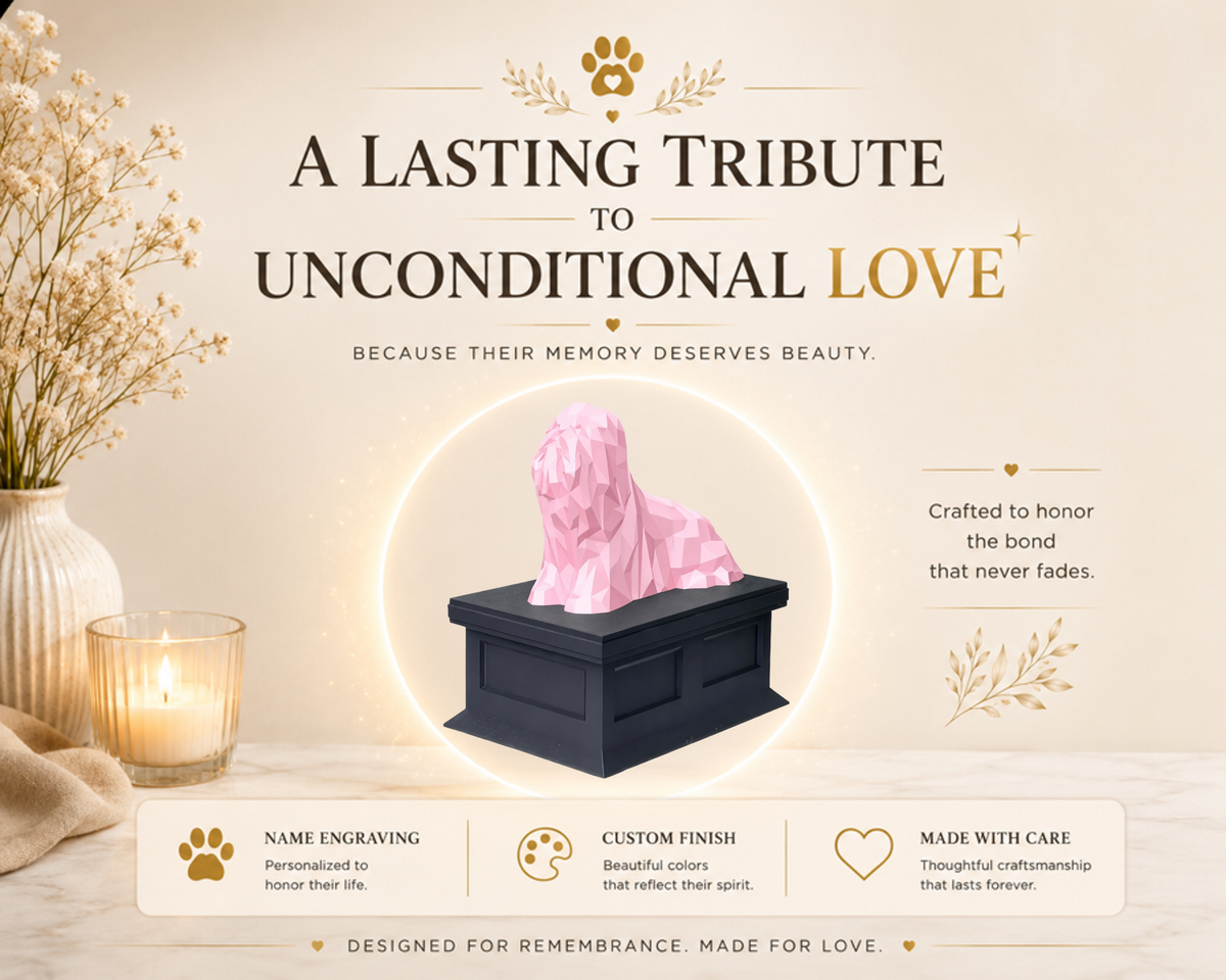 black vault pink Lhasa Apso custom Pet Urn