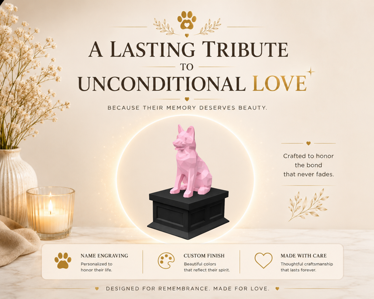 black vault pink german shepherd custom pet urn