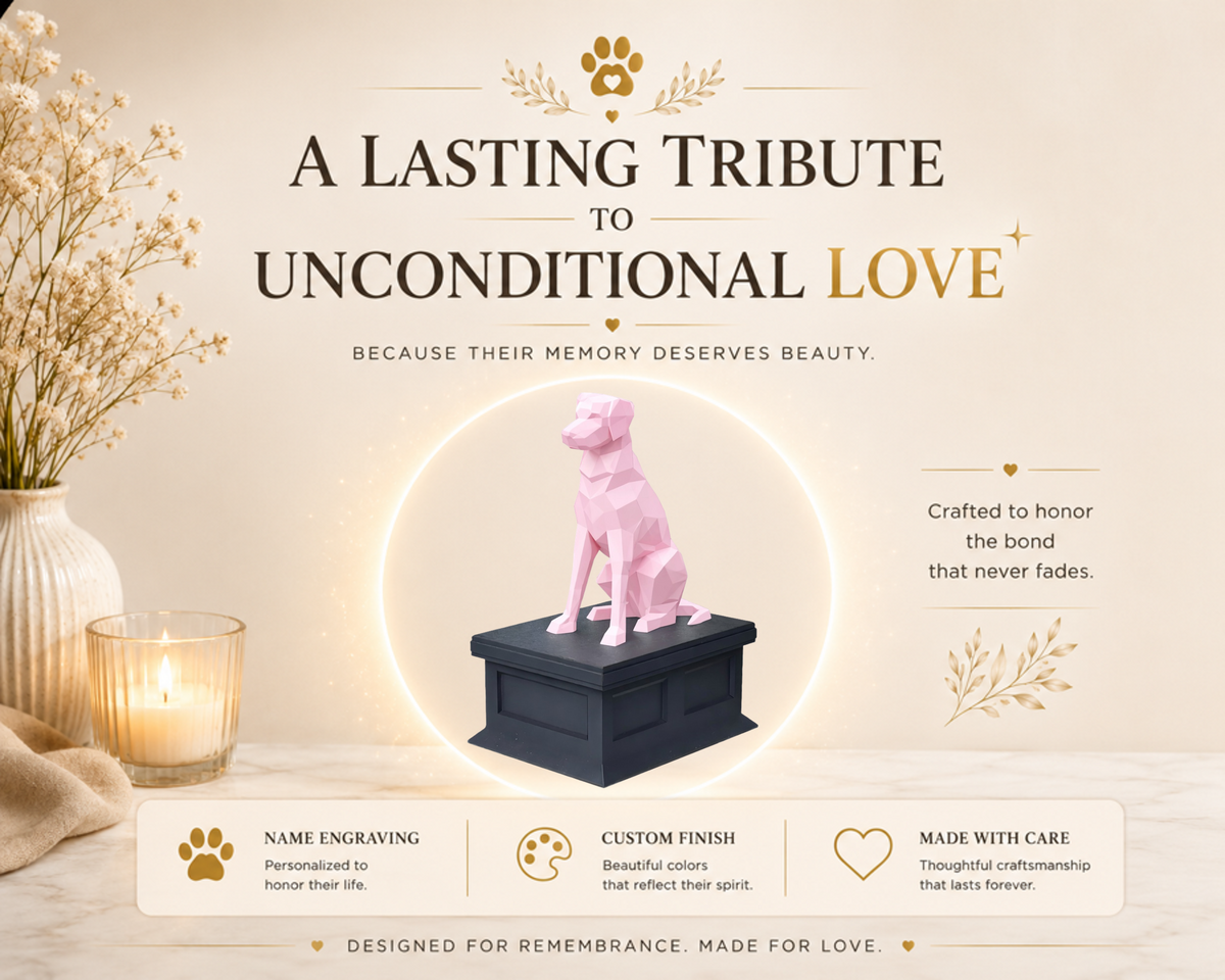 black vault pink labrador custom pet urn