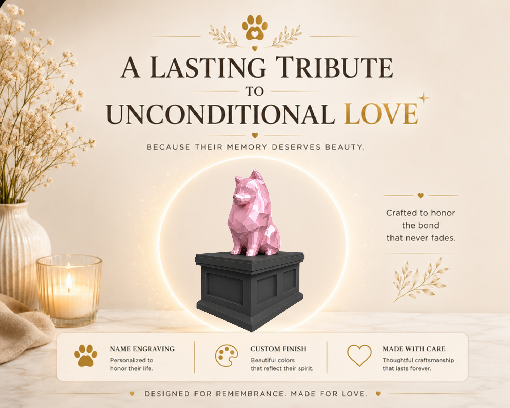 black vault pink pomeranian custom pet memorial urn