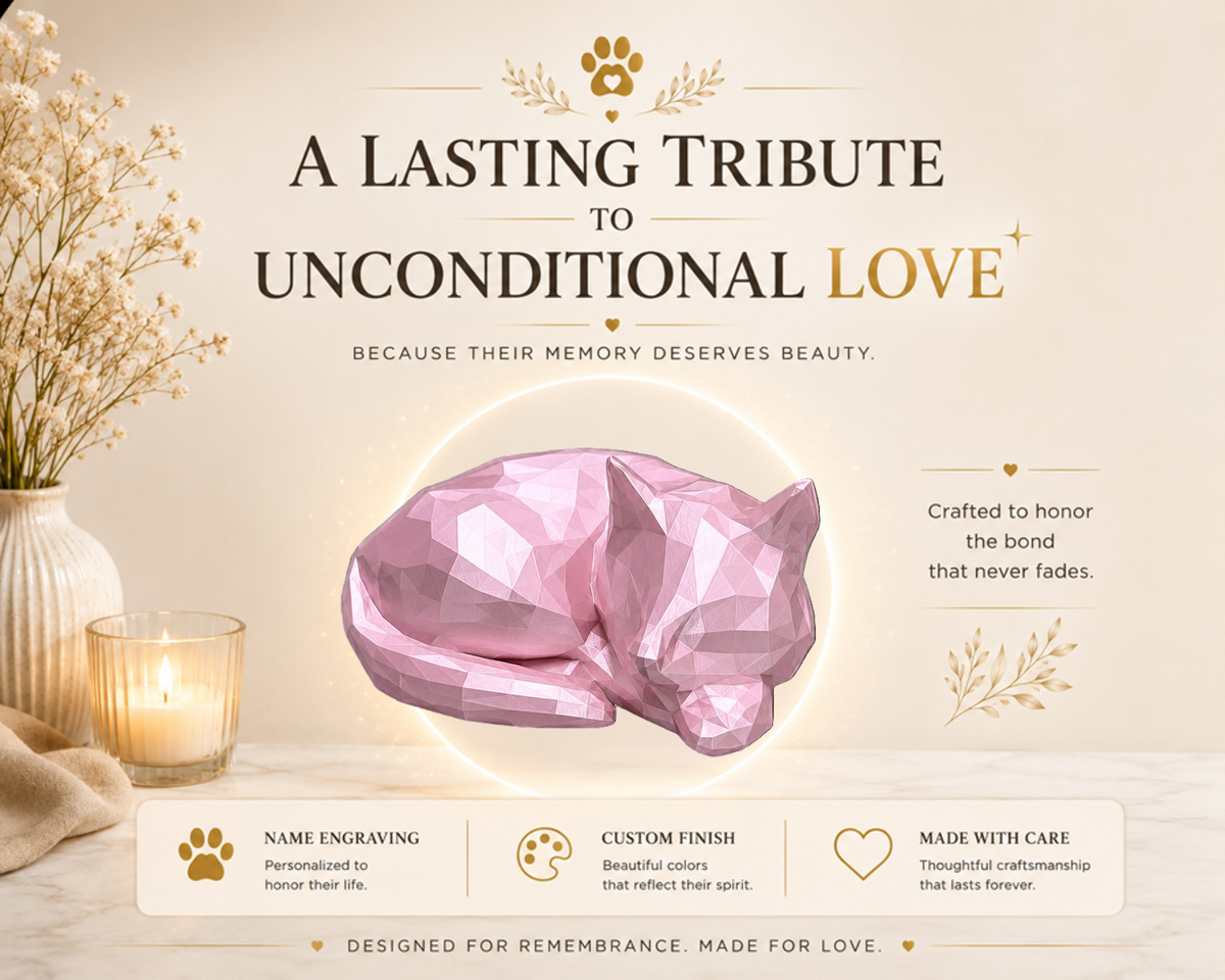 pink Cat resting Pet Capsule custom Urn