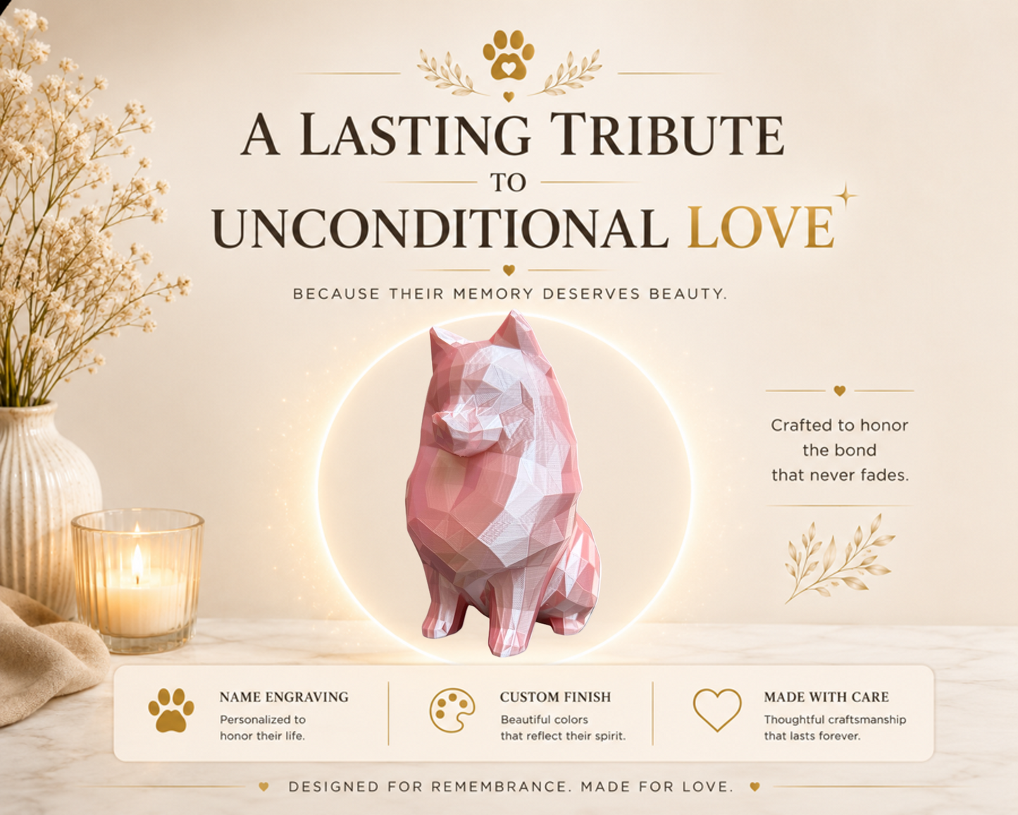 pink Pomeranian custom pet memorial urn
