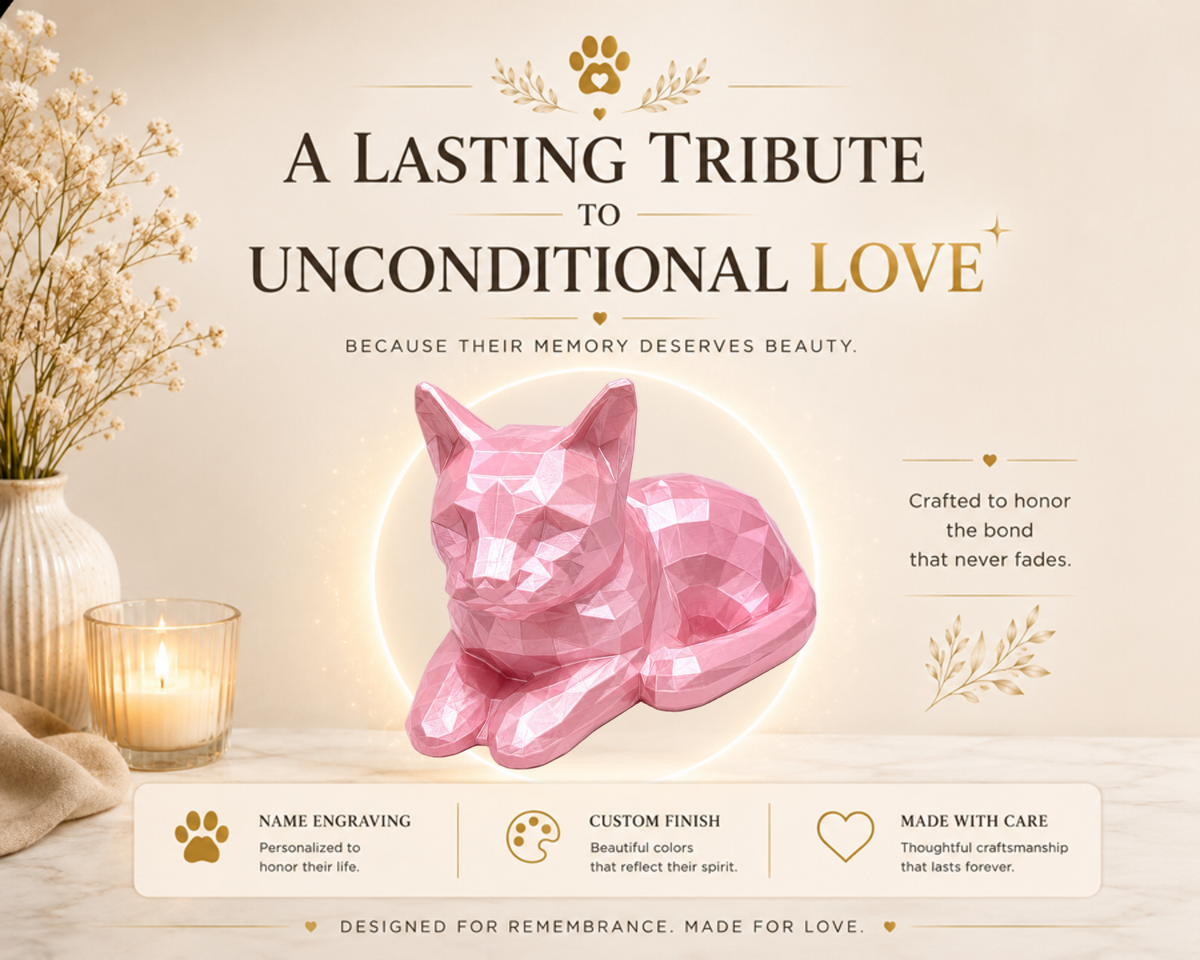 pink Cat laying Pet Capsule custom Urn