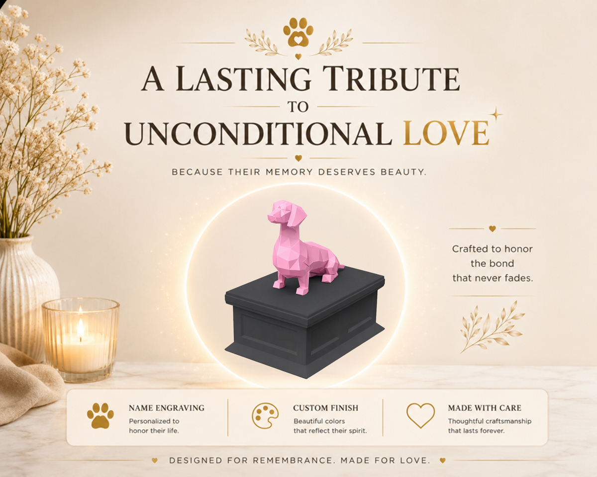 black vault pink dachshund custom Pet Urn