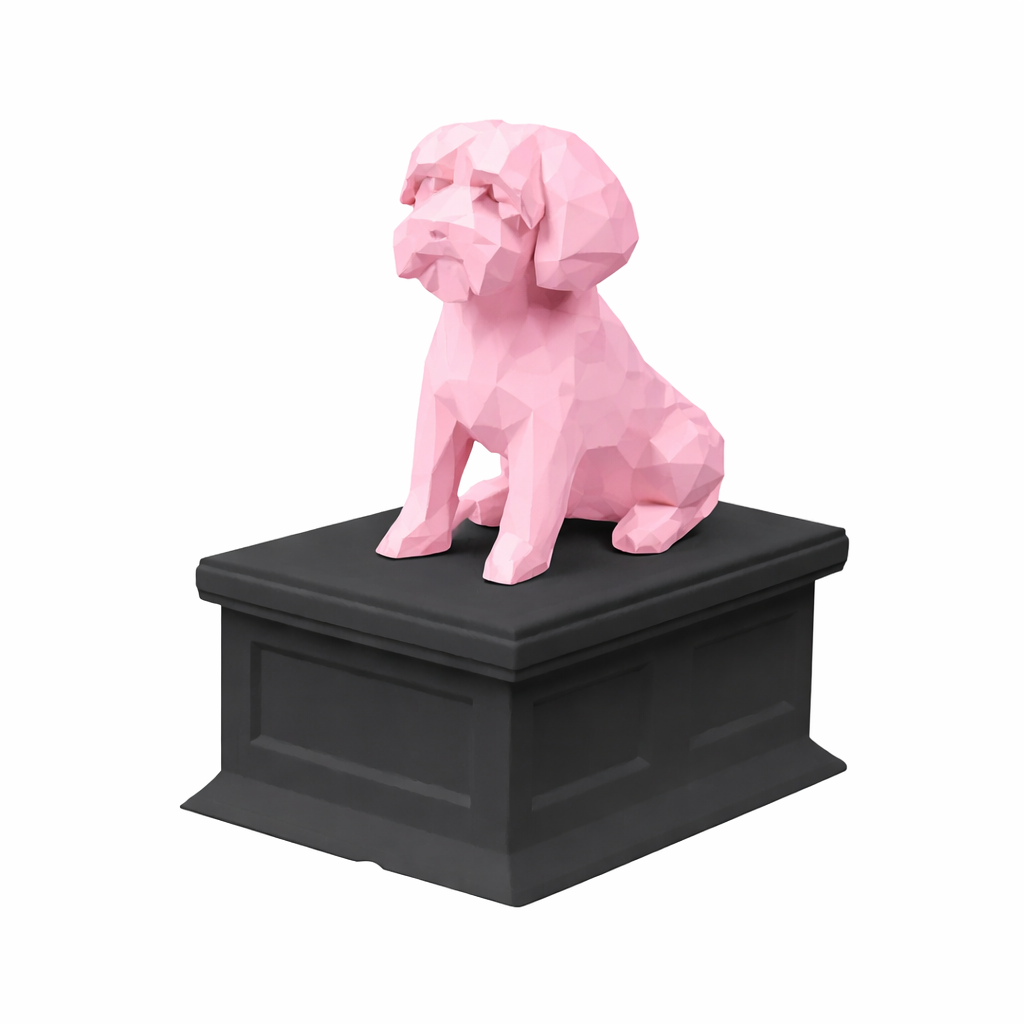 black vault pink maltese pet urn