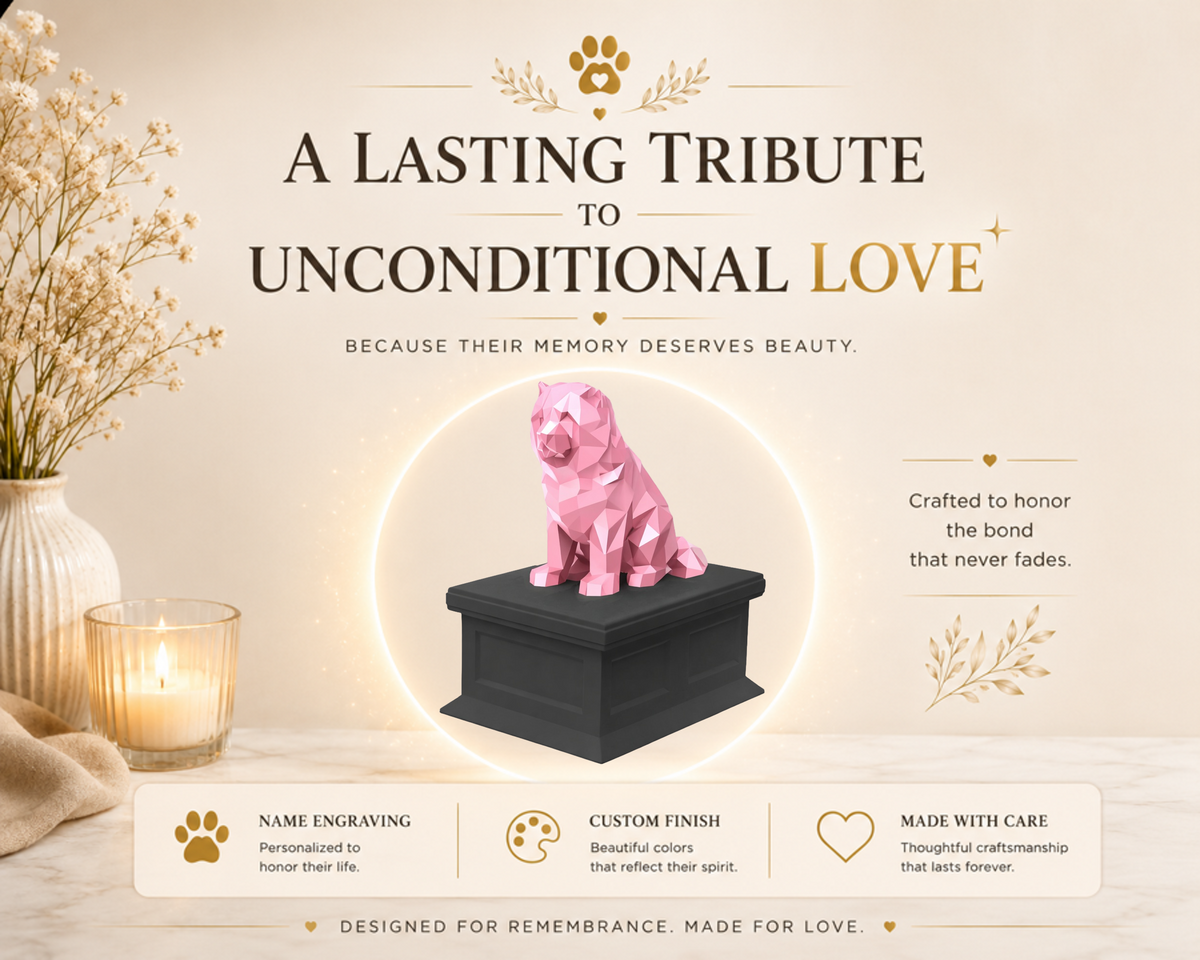 black vault pink chow chow custom pet urn