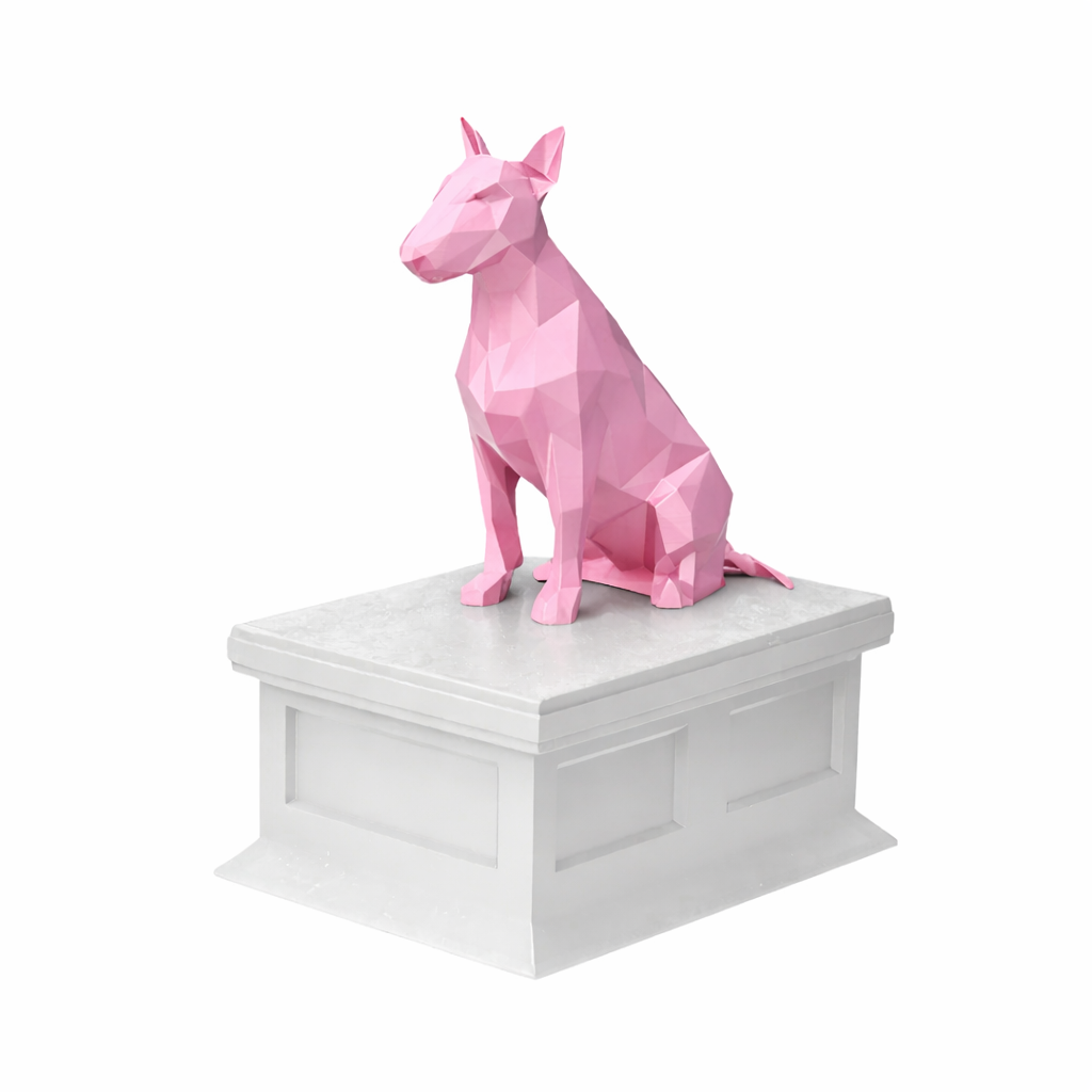 white vault pink bull terrier pet urn